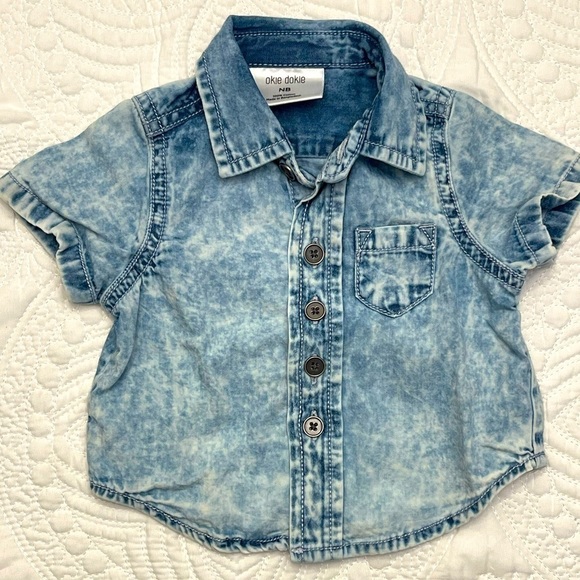 OKIE Dokie Short Sleeve Jean White Washed Button-Down Shirt - Picture 8 of 8